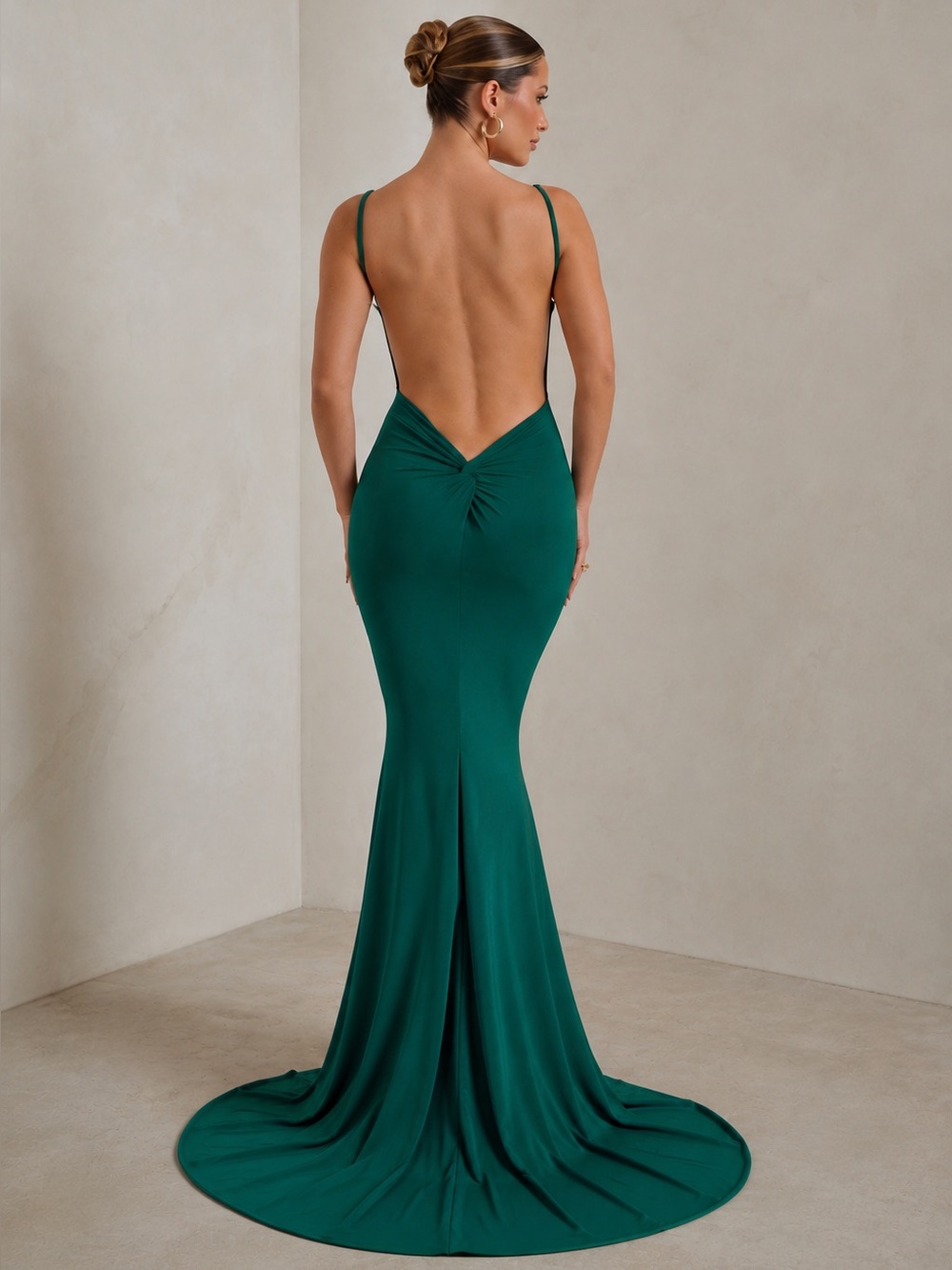Endless Love Green Backless Knot Detail Fishtail Maxi Dress